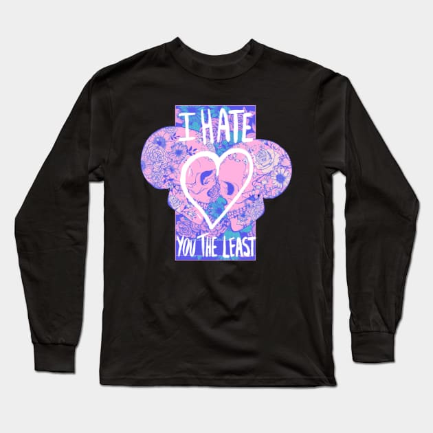 Colorful Skulls with Love Heart - I Hate You the Least Long Sleeve T-Shirt by Jess Adams